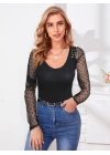 Kadın Uzun Kollu Omuz Inci Kollar Tül Detay Viskon Bluz