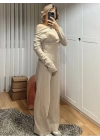 Kadın Uzun Kollu Omuzlardan Açık Asimetrik Kesim Kaşkorse Bluz Ve Pantolon Ikili Pantolon