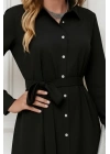 Kadın Uzun Kollu ön Kısım Kısım Arka Kısım Uzun Trikoton Gömlek Elbise