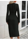 Kadın Uzun Kollu önden Düğmeli Beli Kuşaklı Aerobin Midi Elbise