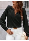Kadın Uzun Kollu önden Düğmeli Hakim Yaka Ithal Krep Bluz