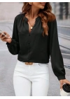 Kadın Uzun Kollu önden Düğmeli Hakim Yaka Ithal Krep Bluz