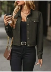 Kadın Uzun Kollu önden Düğmeli Kısa Süet Ceket