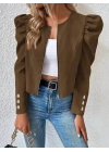 Kadın Uzun Kollu önden Fermuarlı Balon Kol Süet Ceket