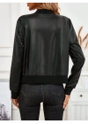 Kadın Uzun Kollu önden Fermuarlı Deri Kısa Ceket