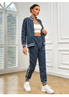 Kadın Uzun Kollu önden Fermuarlı Desenli Iki Iplik Bluz Ve Pantolon Ikili Takım