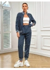 Kadın Uzun Kollu önden Fermuarlı Desenli Iki Iplik Bluz Ve Pantolon Ikili Takım
