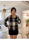 Kadın Uzun Kollu önden Fermuarlı Ekose Desenli Ceket