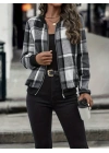Kadın Uzun Kollu önden Fermuarlı Ekose Desenli Ceket