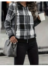 Kadın Uzun Kollu önden Fermuarlı Ekose Desenli Ceket