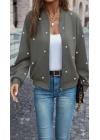 Kadın Uzun Kollu önden Fermuarlı Incili Kısa Modal Ceket