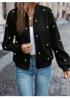 Kadın Uzun Kollu önden Fermuarlı Incili Kısa Modal Ceket