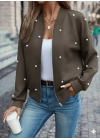 Kadın Uzun Kollu önden Fermuarlı Incili Kısa Modal Ceket