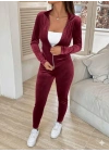 Kadın Uzun Kollu önden Fermuarlı Kadife Bluz Ve Pantolon Ikili Takım