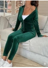 Kadın Uzun Kollu önden Fermuarlı Kadife Bluz Ve Pantolon Ikili Takım