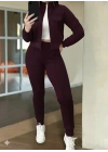 Kadın Uzun Kollu önden Fermuarlı Kısa Modal Mor Ceket Ve Pantolon Ikili Takım