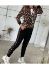 Kadın Uzun Kollu önden Fermuarlı Leopar Desen Detaylı Viskon Iki Iplik Kumaş Ikili Takım