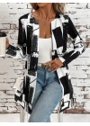 Kadın Uzun Kollu önü Açık Desenli Modal Kısa Ceket