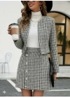 Kadın Uzun Kollu önü Açık Dokuma Ceket Ve Mini Etek Ikili Takım