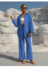 Kadın Uzun Kollu önü Açık Dokuma Ceket Ve Pantolon Ikili Takım