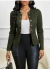 Kadın Uzun Kollu önü Açık Düğmeli Kısa Süet Ceket
