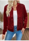 Kadın Uzun Kollu önü Açık Fermuarlı Pulpayetli Kadife Ceket