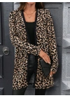 Kadın Uzun Kollu önü Açık Leopar Desenli Modal Ceket