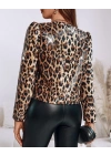 Kadın Uzun Kollu önü Açık Pulpayet Detaylı Leopar Desenli Kısa Ceket