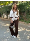 Kadın Uzun Kollu Ribanali Cep Detay Hırka Ve Bol Paça Pantolon Ikili Takım