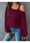 Kadın Uzun Kollu Tek Omuz Askı Detay Salaş Dalgıç Bluz