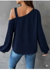 Kadın Uzun Kollu Tek Omuz Askı Detay Salaş Viskon Iki Iplik Bluz