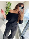 Kadın Uzun Kollu Tek Omuzdan Açık Modal Bluz Ve Pantolon Ikili Takım