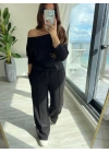 Kadın Uzun Kollu Tek Omuzdan Açık Modal Bluz Ve Pantolon Ikili Takım
