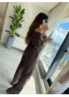 Kadın Uzun Kollu Tek Omuzdan Açık Modal Bluz Ve Pantolon Ikili Takım