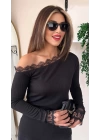 Kadın Uzun Kollu Tek Omuzu Açık Dantelli Burgu Bluz