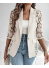 Kadın Uzun Kollu Truvakar Kol önden Düğmeli Cepli Dantelli Atlas Ceket