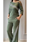 Kadın Uzun Kollu Truvakar Kol Tek Omuz çapraz şerit Detaylı Ribanalı Viskon Iki Iplik Bluz Ve Pantolon Ikili Takım