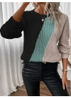 Kadın Uzun Kollu üç Renk Triko Bluz