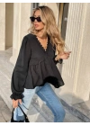 Kadın Uzun Kollu V Dantel Yaka Aerobin Bluz