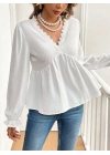 Kadın Uzun Kollu V Dantel Yaka Aerobin Bluz