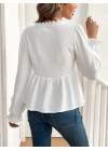 Kadın Uzun Kollu V Dantel Yaka Aerobin Bluz
