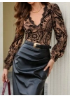 Kadın Uzun Kollu V Dantel Yakalı Modal Bluz