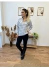 Kadın Uzun Kollu V Hakim Yaka çok Renkli Dokuma Bluz