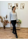 Kadın Uzun Kollu V Hakim Yaka çok Renkli Dokuma Bluz