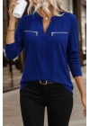 Kadın Uzun Kollu V Hakim Yaka Fermuar Detaylı Viskon Bluz