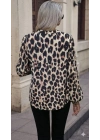 Kadın Uzun Kollu V Hakim Yakalı Leopar Desenli Süprem Bluz