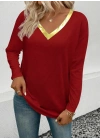 Kadın Uzun Kollu V Parlak Yaka Detaylı Viskon Bluz