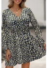 Kadın Uzun Kollu V Yaka çiçek Desenli Helen Kumaş Elbise