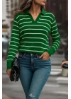 Kadın Uzun Kollu V Yaka çizgili Triko Bluz