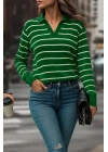 Kadın Uzun Kollu V Yaka çizgili Triko Bluz